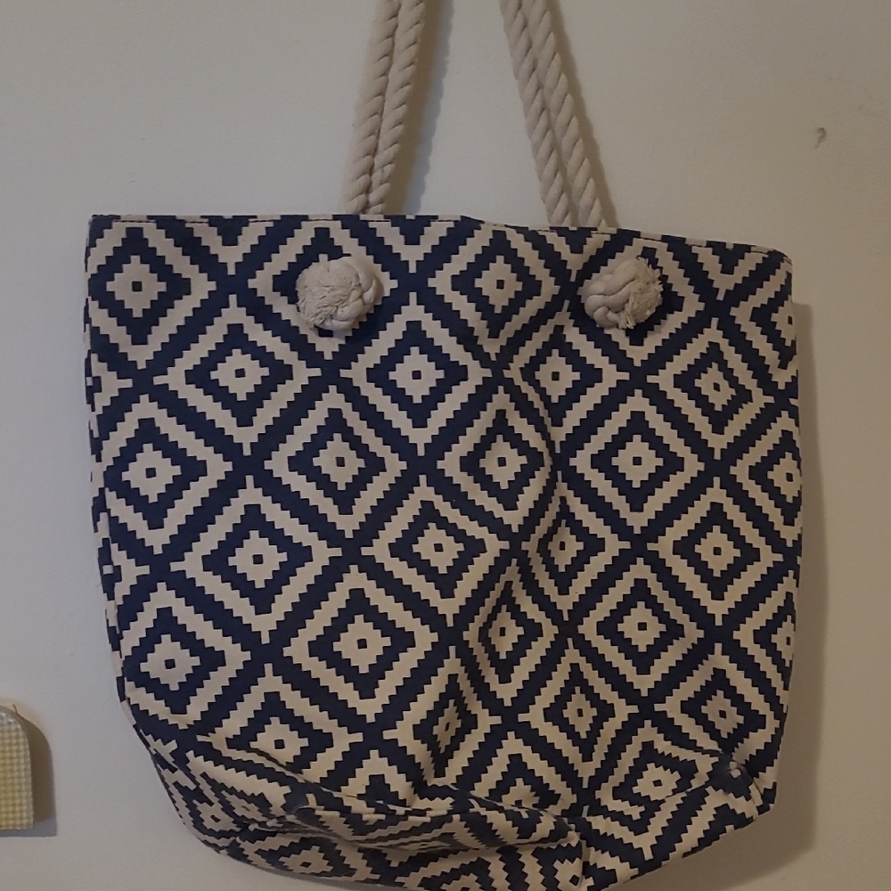 Summer & Rose Blue and Cream Geometric Tote Bag